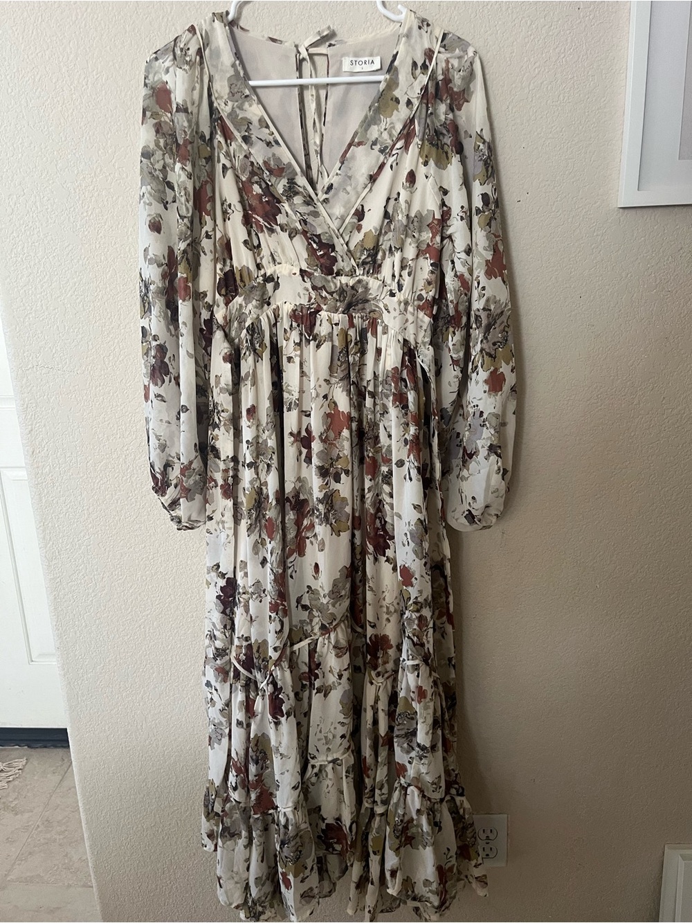 Storia Floral Maxi Dress in Cream, Brown & Olive Fall Autumn Small S